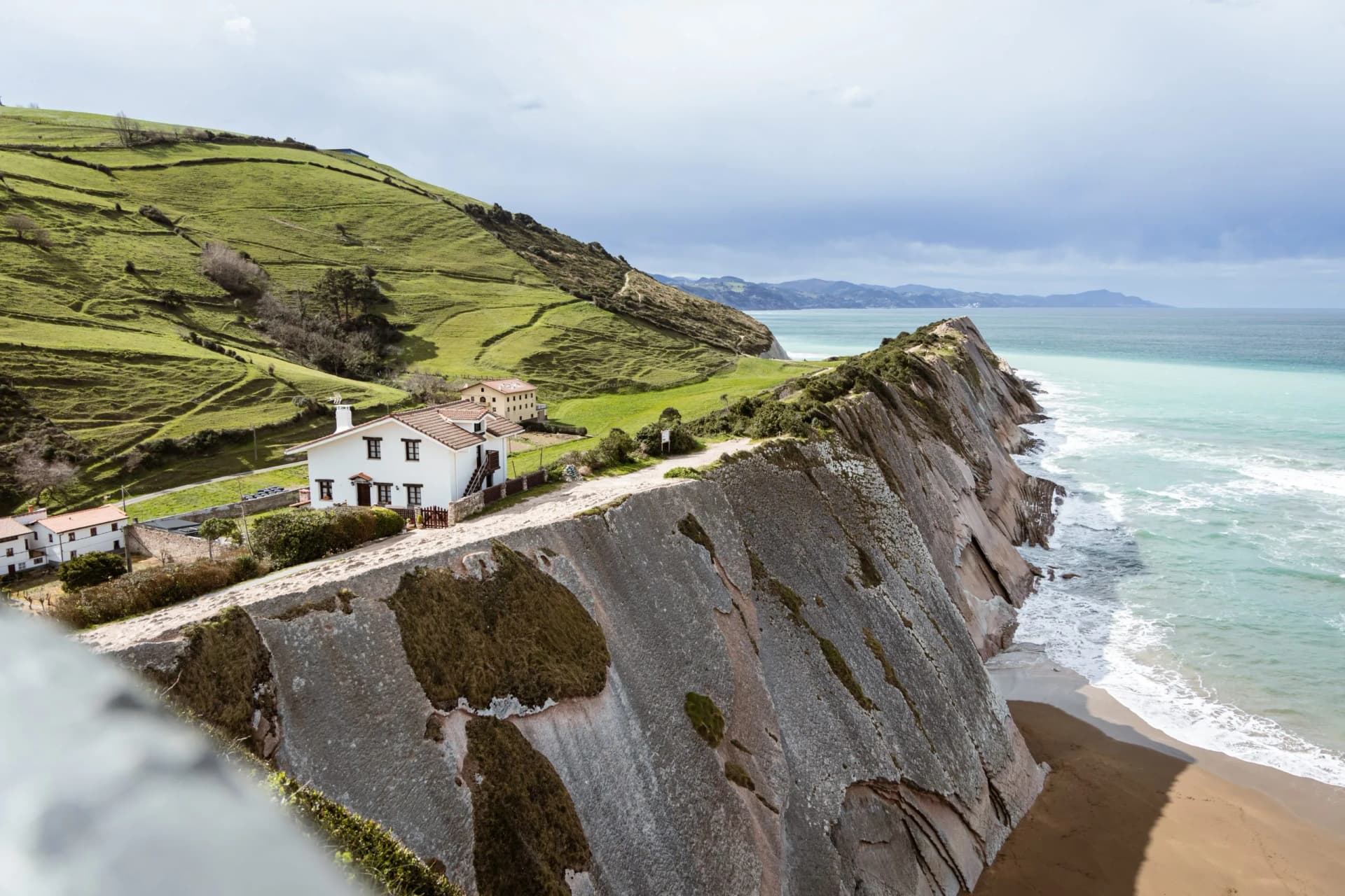 Itzurun.'s beach. Cloudy day in Zumaia, Guipuzkoa, Spain. Zumaia's flysch.