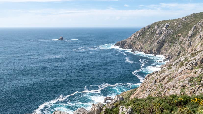 Fisterra, Galicia, Spain - April 6, 2023: Finisterre coastline