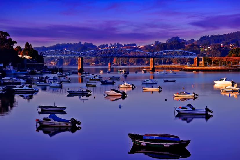 The  fishing village of Pontedeume  La Coruña Galicia 