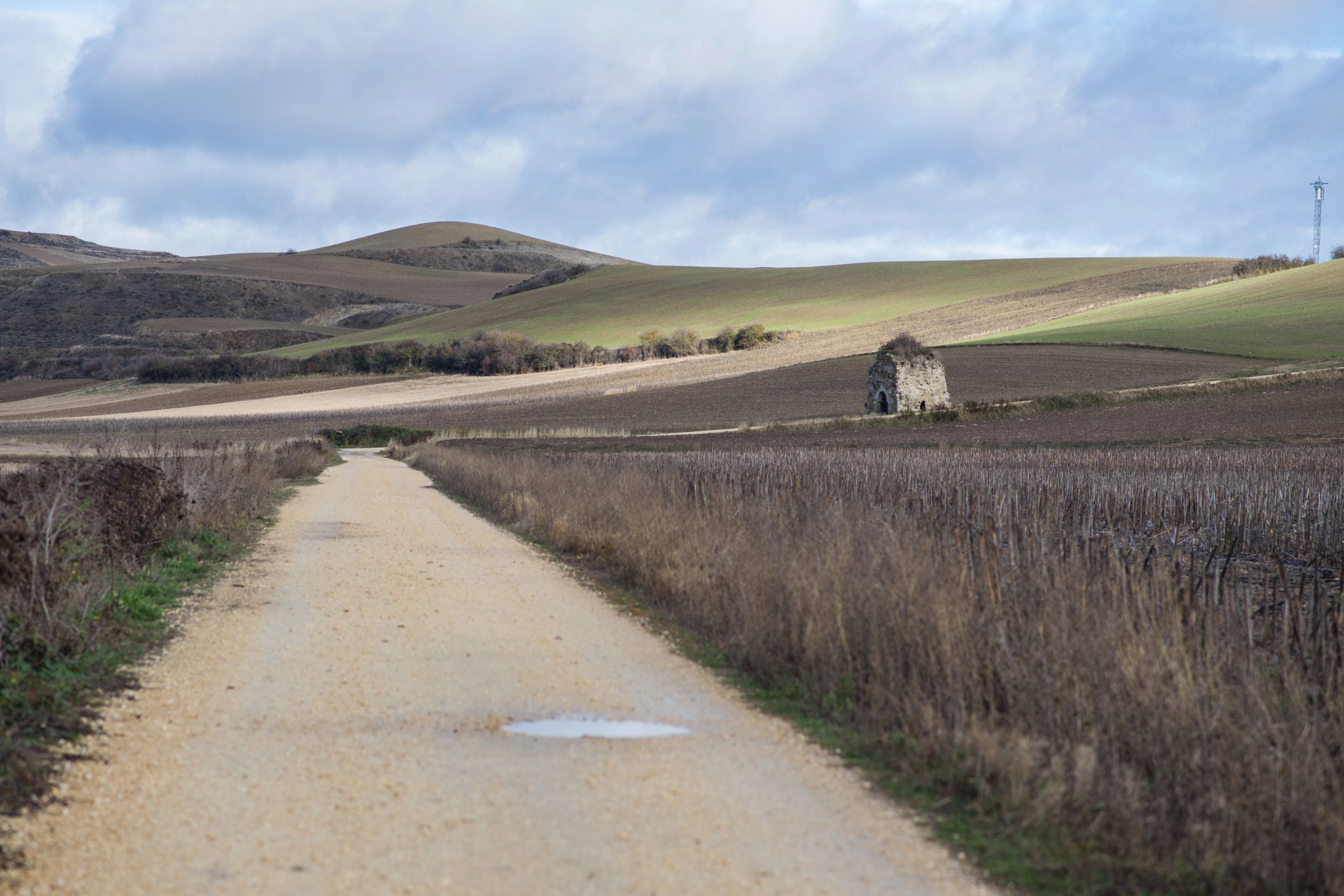 Vifranca Montes de Oca, Španielsko, 10. januára 2019: Scény z Camino de Santiago, keď prechádza cez Montes de Oca, provincia Burgos, Španielsko. Ermitáž San Felix