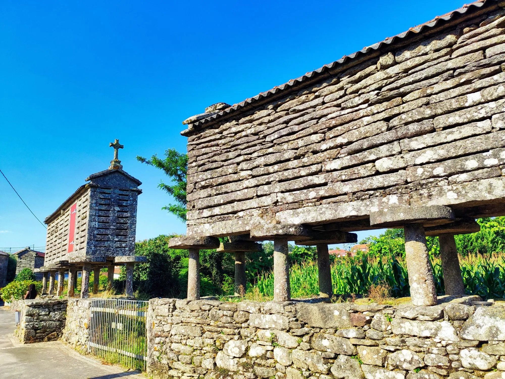 Dry-stone granaries in Olveiroa village, Dumbria municipality, Galicia, Spain