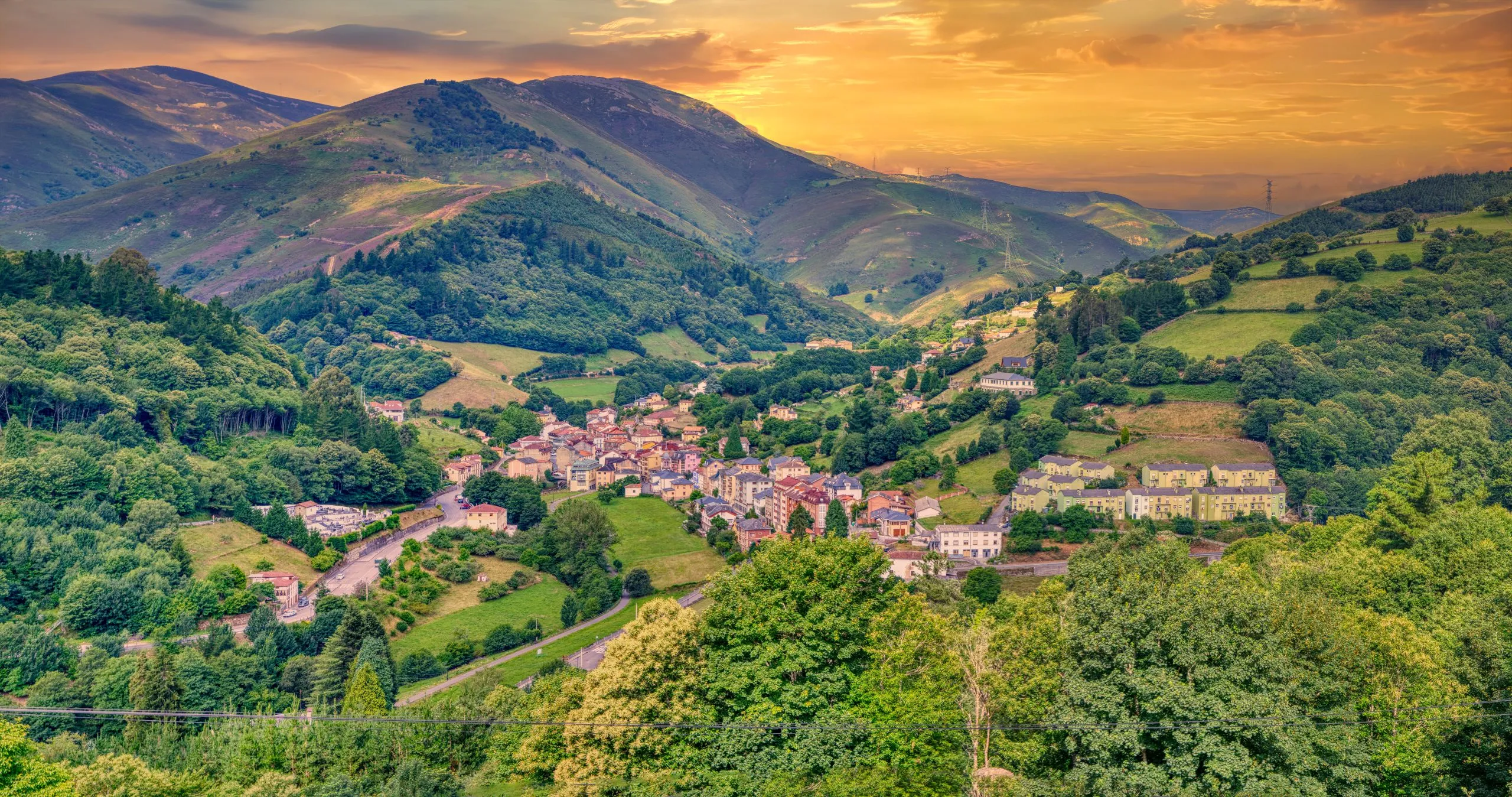 Panoramic view of Pola de Allande in Asturias, Spain.