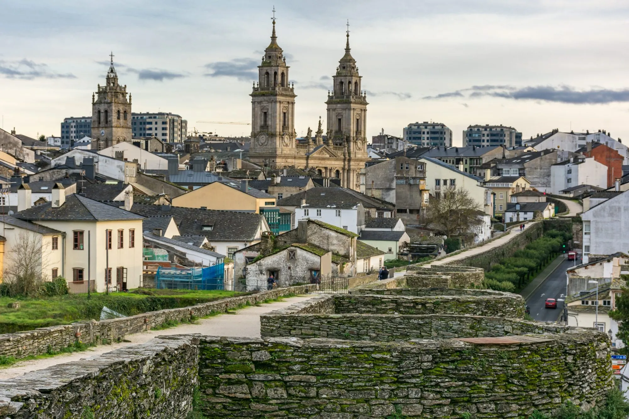 View of the Cathedral and the Wall of Lugo declared World Heritage by Unesco (Galicia, Spain)